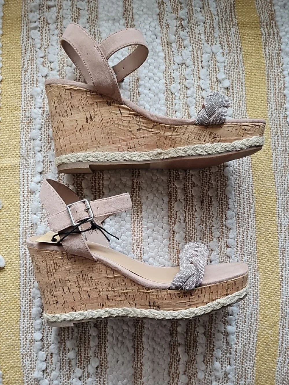 Blush Braided Cork Wedge Sandals with Ankle Strap